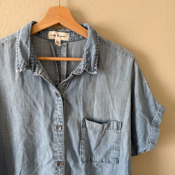 Anthropologie Cloth And Stone Breezy Button Chambray Short Sleeve Shirt Size XL - Picture 4 of 8